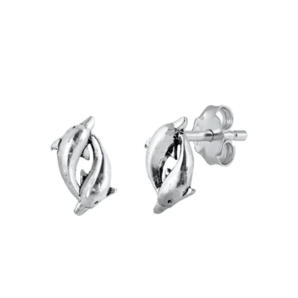 Sterling Silver Dolphin Stud Earrings 🐬